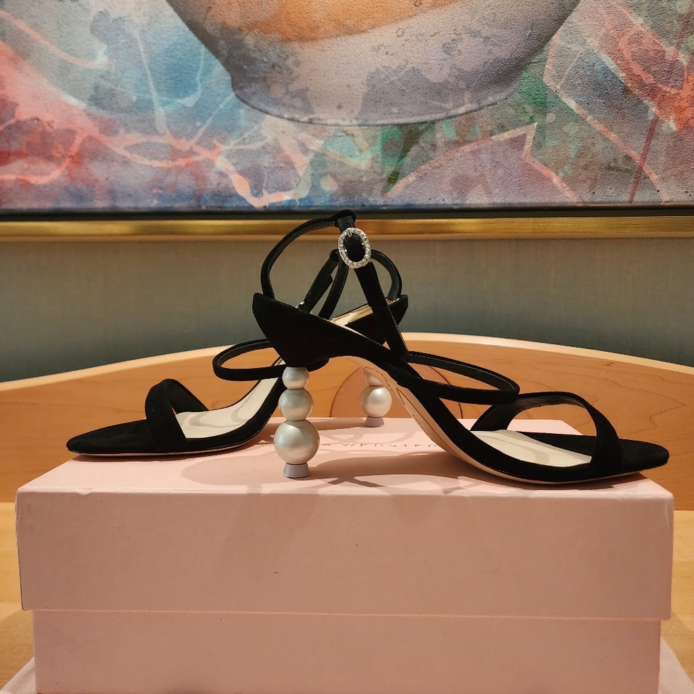 💯Authentic Sophia Webster Rosalind Pearl-Heel Black Suede Sandal - Picture 3 of 16